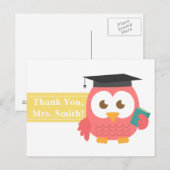 Dank je, waardering van de leerkracht, uil van de  briefkaart (Voorkant / Achterkant)