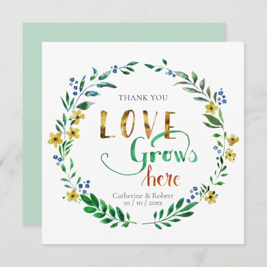 Dank je Watercolor Bloemenkrans Kaart (Voorkant / Achterkant)