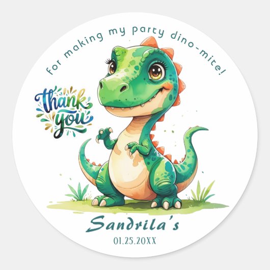 Dank je  Watercolor Dinosaurus  Ronde Sticker (Voorkant)
