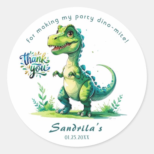 Dank je Watercolor Dinosaurus Ronde Sticker (Voorkant)