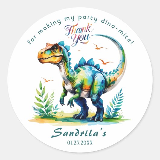 Dank je Watercolor Dinosaurus Ronde Sticker (Voorkant)