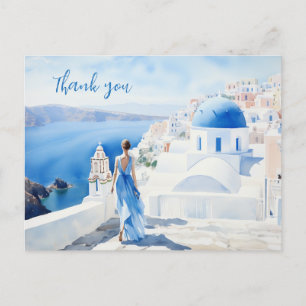 Dank je Waterverf, Blauwe kleur, Santorini, Briefkaart