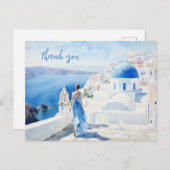 Dank je Waterverf, Blauwe kleur, Santorini, Briefkaart (Voorkant / Achterkant)