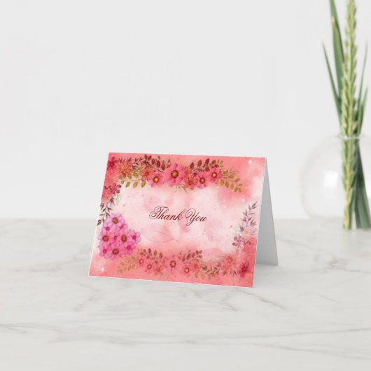 Dank je waterverf bloemen en hart bedankkaart (Voorkant)