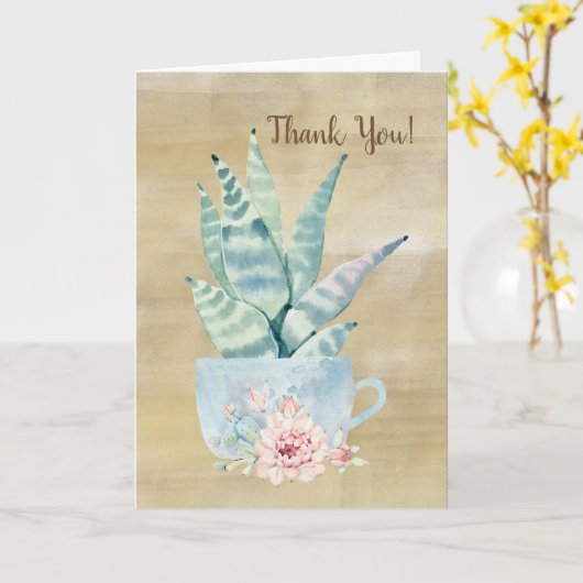 Dank je! Waterverf Cactus Kaart (Gele Bloem)