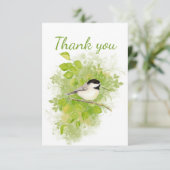 Dank je Waterverf Chickadee Bird Inside Bedankkaart (Staand voorkant)
