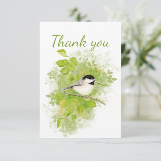 Dank je Waterverf Chickadee Bird Inside Bedankkaart (Staand voorkant)