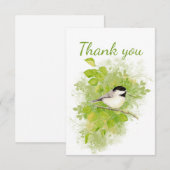 Dank je Waterverf Chickadee Bird Inside Bedankkaart (Voorkant / Achterkant)