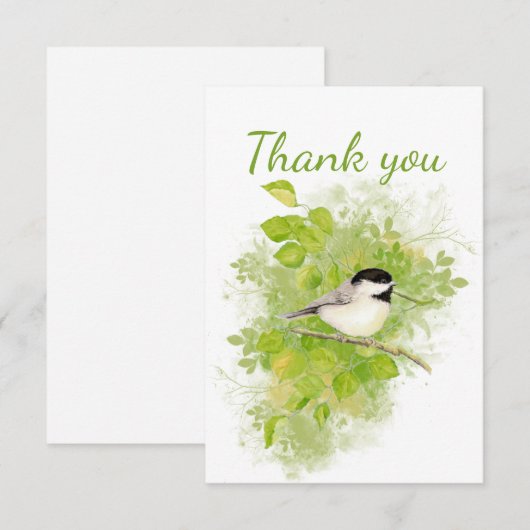 Dank je Waterverf Chickadee Bird Inside Bedankkaart (Voorkant / Achterkant)