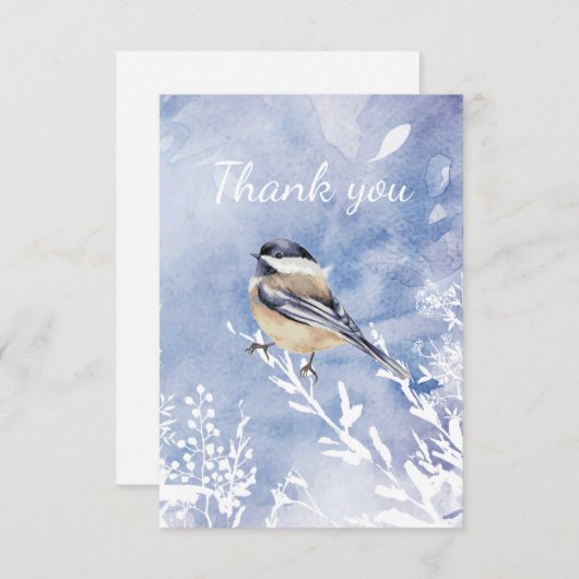 Dank je Waterverf Chickadee Winter Bird Bedankkaart (Voorkant / Achterkant)