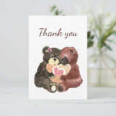 Dank je Waterverf Cute Cuddling Teddy Bears Bedankkaart (Staand voorkant)
