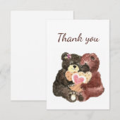 Dank je Waterverf Cute Cuddling Teddy Bears Bedankkaart (Voorkant / Achterkant)