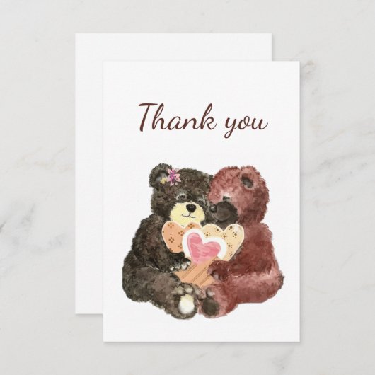Dank je Waterverf Cute Cuddling Teddy Bears Bedankkaart (Voorkant / Achterkant)