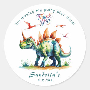 Dank je Waterverf Dinosaur Ronde Sticker