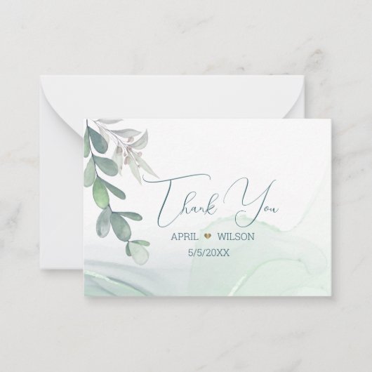 Dank je Waterverf Eucalyptusbladeren Notitiekaartje (Voorkant)