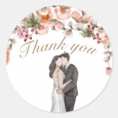 Dank je waterverf floral elegant modern bruiloft ronde sticker (Voorkant)