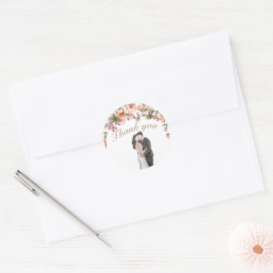 Dank je waterverf floral elegant modern bruiloft ronde sticker