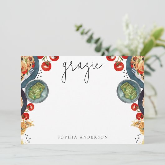 Dank je! Waterverf Italiaans eten Bedankkaart (Staand voorkant)