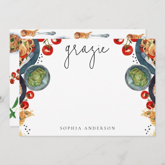Dank je! Waterverf Italiaans eten  Bedankkaart (Voorkant / Achterkant)