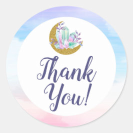 Dank je Waterverf Kristallen & Gouden Maan Boho Ronde Sticker