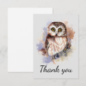 Dank je Waterverf Owl Bird Bedankkaart (Voorkant / Achterkant)