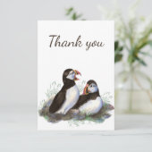 Dank je Waterverf Puffin Birds Blank binnenin Bedankkaart (Staand voorkant)