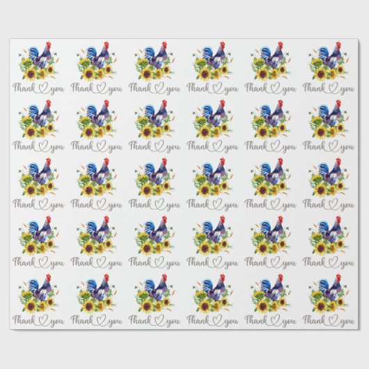 Dank je Waterverf Rooster met zonnebloemen Cadeaupapier (Vlak)