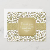 Dank je wel 60e verjaardag cijfer patroon goud/wit briefkaart (Voorkant / Achterkant)