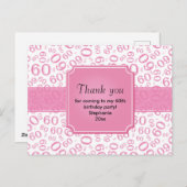 Dank je wel: 60ste verjaardag cijferpatroon roze/w briefkaart (Voorkant / Achterkant)