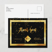 Dank je wel afstudeerfeest zwart gouden confetti briefkaart (Voorkant / Achterkant)