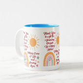 Dank je wel Amadevolle mensen Tweekleurige Koffiemok (Voorkant links)