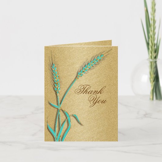 "Dank je wel" aqua gouden trouwtemplate Bedankkaart (Voorkant)