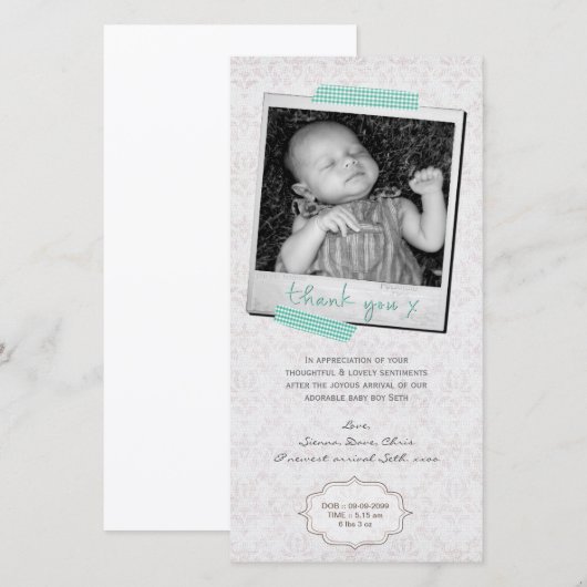 Dank je wel, Baby Boy Blue Washi Tape Bedankkaart (Voorkant / Achterkant)