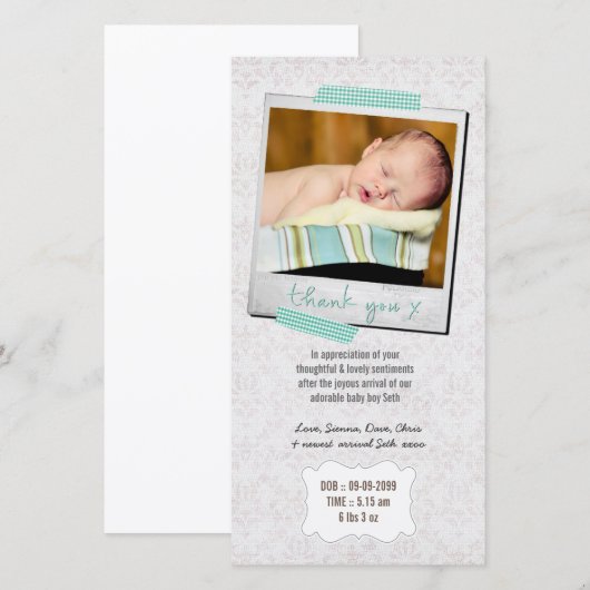 Dank je wel, Baby Boy Blue Washi Tape Bedankkaart (Voorkant / Achterkant)