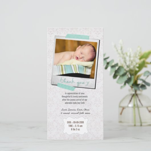 Dank je wel, Baby Boy Blue Washi Tape Bedankkaart (Staand voorkant)