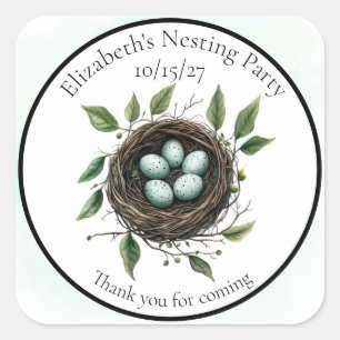 Dank je wel Baby Nestfeest Vogelnest Vierkante Sticker