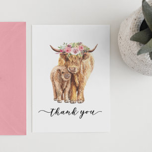 Dank je wel Baby Shower Highland Koe Notitiekaartje
