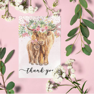 Dank je wel Baby Shower Highland Koe Roze Briefkaart