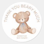 Dank je wel Beary Much Teddy Bear Boy Baby shower Ronde Sticker (Voorkant)