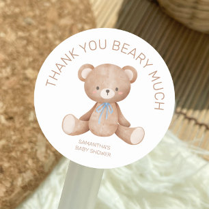 Dank je wel Beary Much Teddy Bear Boy Baby shower Ronde Sticker