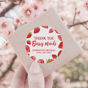 Dank je wel Berry Much Aardbei Verjaardagsfeestje Ronde Sticker