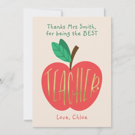 Dank je wel, beste lerares ooit, Schattigee appel Bedankkaart (Voorkant)