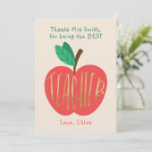 Dank je wel, beste lerares ooit, Schattigee appel Bedankkaart (Staand voorkant)