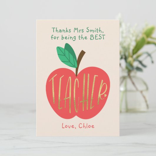 Dank je wel, beste lerares ooit, Schattigee appel Bedankkaart (Staand voorkant)