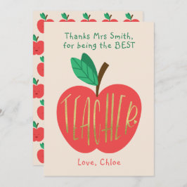 Dank je wel, beste lerares ooit, Schattigee appel Bedankkaart