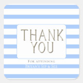 Dank je wel blauwe baby jongen gestreept vierkante sticker (Voorkant)