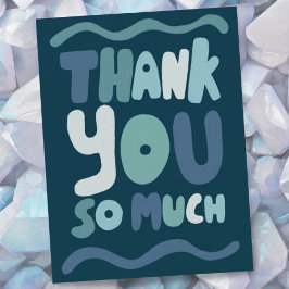 DANK JE WEL Blauwe Kleurrijke Gebogen Bubble Lette Briefkaart