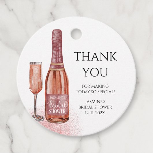 Dank je wel Bloemen en Prosecco Bruidsfeestje Bedankjes Labels (Voorkant)