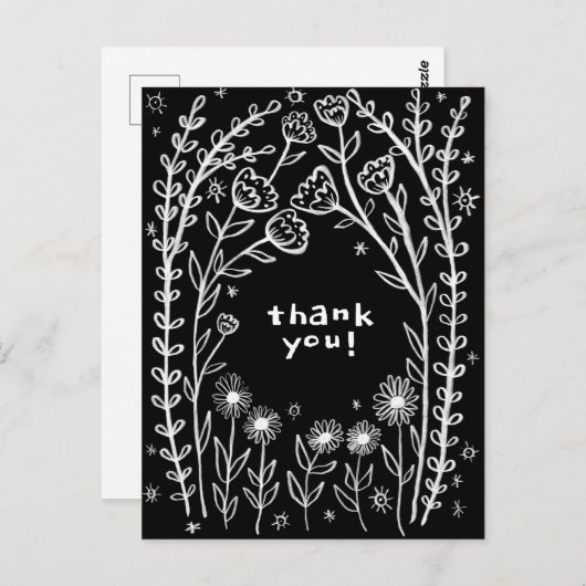 DANK JE WEL Bloemrijke Whimsical Schets Doodle  Briefkaart (Voorkant / Achterkant)