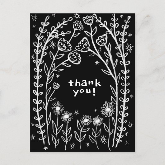 DANK JE WEL Bloemrijke Whimsical Schets Doodle  Briefkaart (Voorkant)